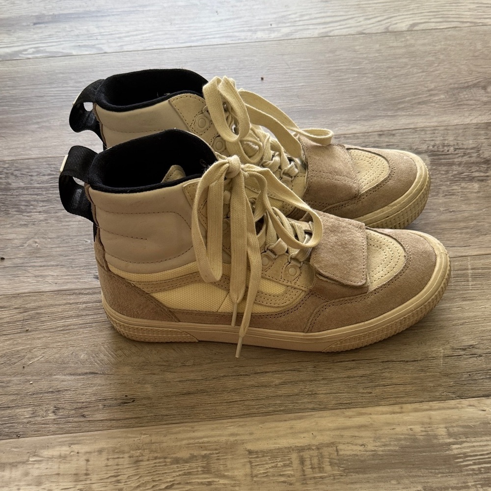 Vans High-Top Sneakers in Cream and Tan